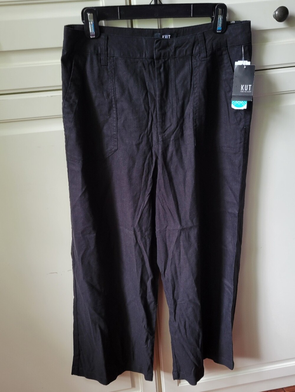 NEW KUT FROM THE KLOTH topaz wide-leg Pants Linen Blend Crop Black Size 8